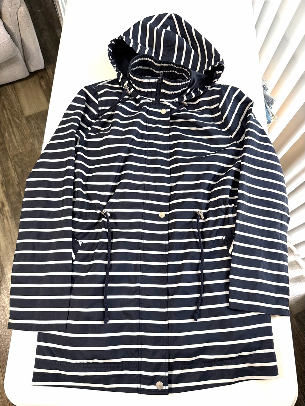 RD Style Navy & White Striped Hooded Anorak Raincoat T0161